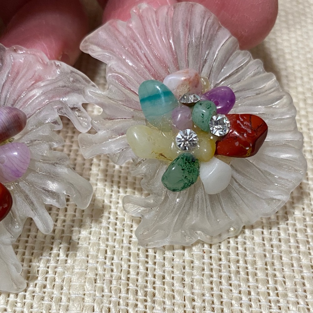 Vintage natural gemstone chip Clip-On Earrings - Picture 9 of 12